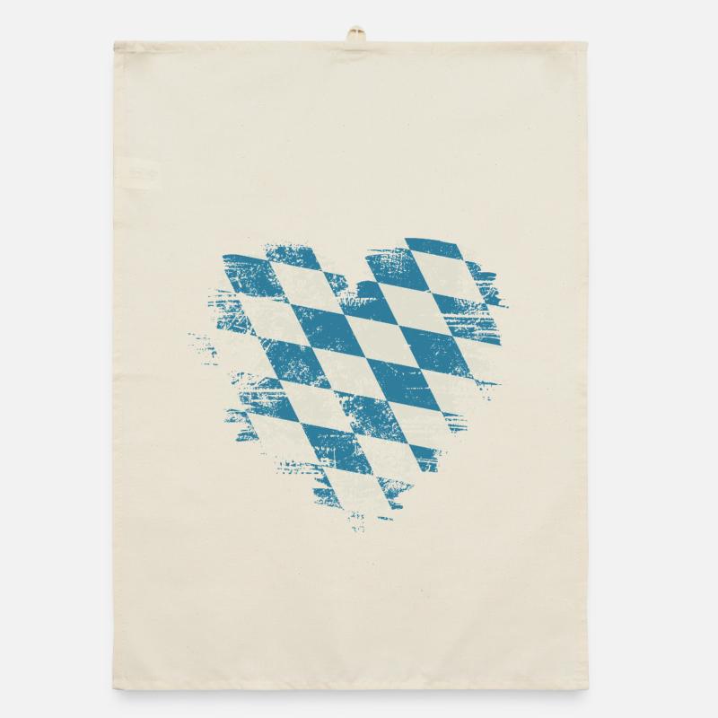 Retro Bavaria Heart with Blue White Diamond Pattern Organic dish towel