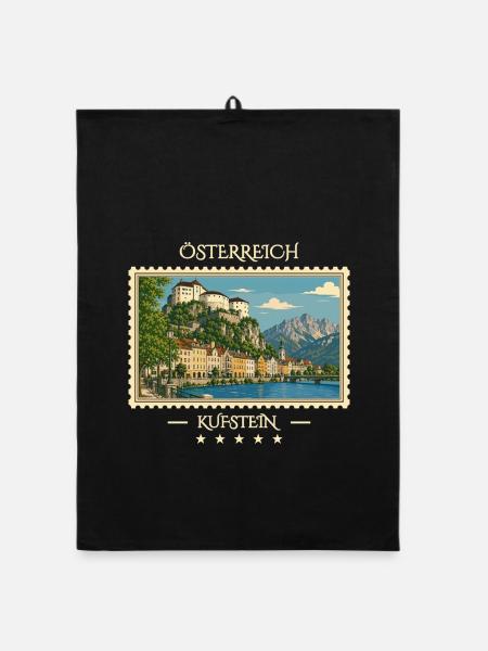 Österreich Kufstein Vintage Reisemarke - Organic Geschirrtuch - Schwarz