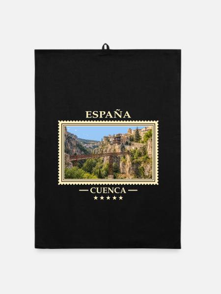 Spanien Cuenca Vintage Reisemarke - Organic Geschirrtuch - Schwarz - Vorne