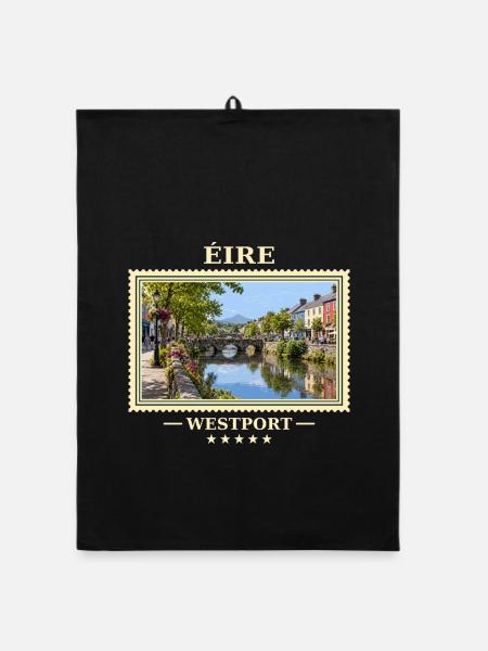 Irland Westport Vintage Reisemarke - Organic Geschirrtuch - Schwarz - Vorne
