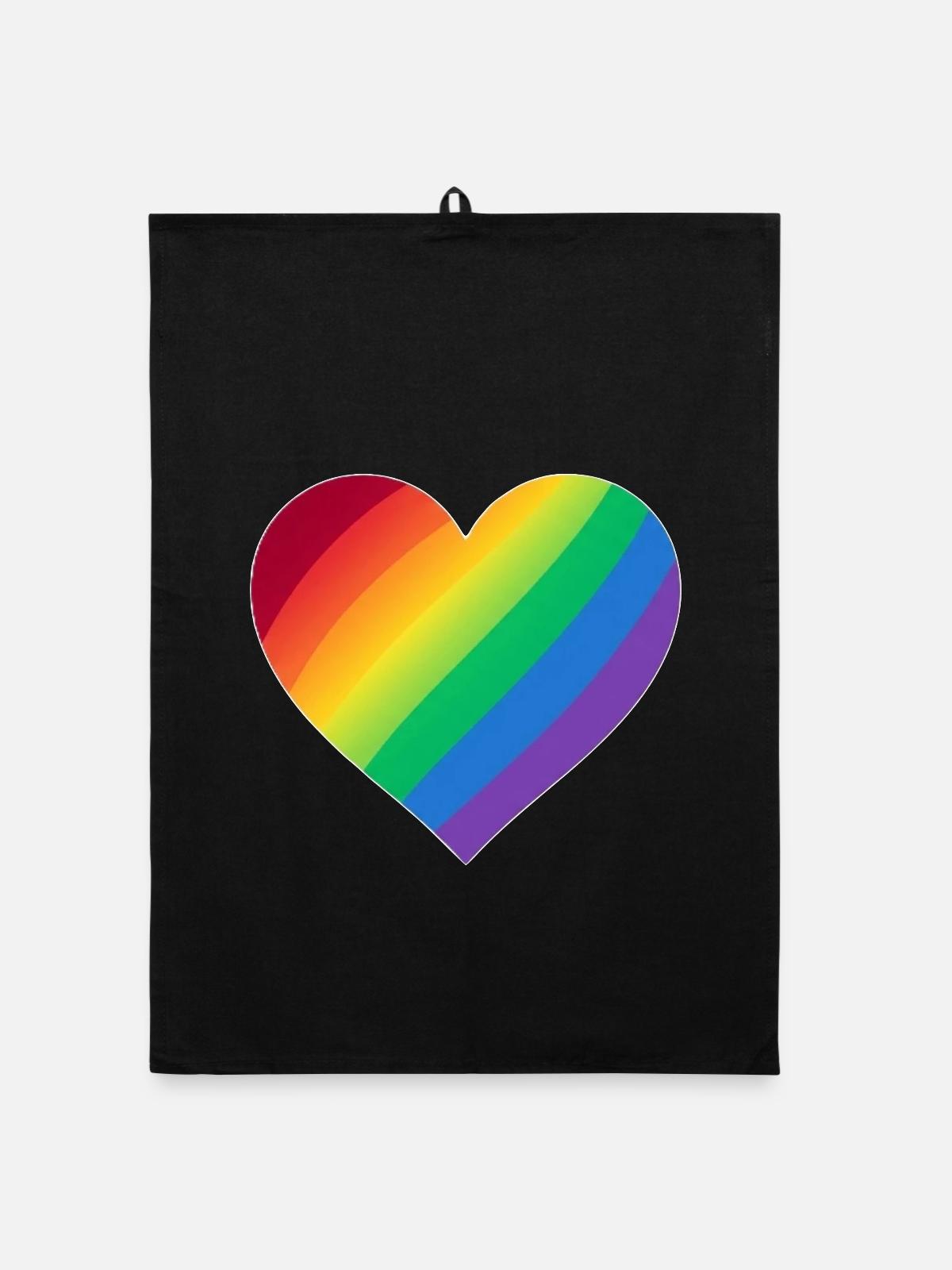 Gradient Rainbow Heart - Organic Geschirrtuch - Schwarz - Vorne