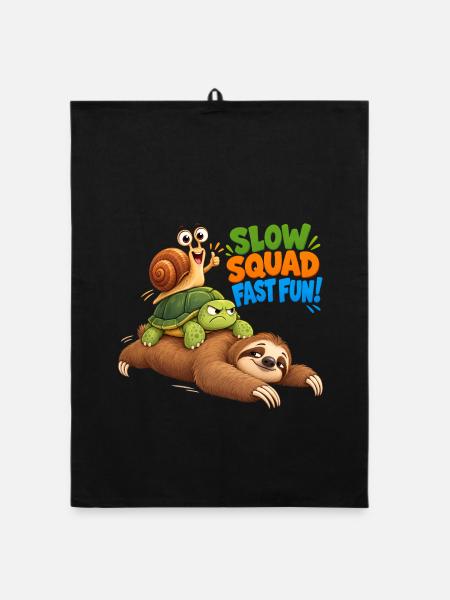 Slow Squad Fast Fun - Funny Slow Animals - Organic Geschirrtuch - Schwarz - Vorne