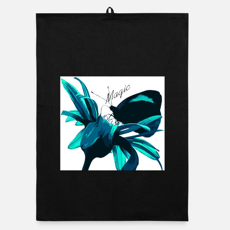 Imprimé fleur magique turquoise Torchon bio