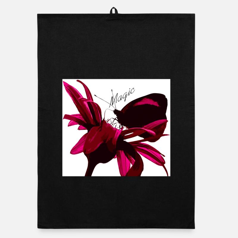 Magic butterfly red - Organic dish towel - black