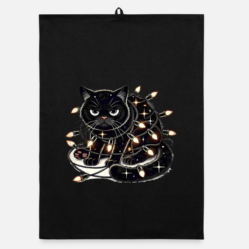 Grumpy Christmas Cat. Meow but please without tinsel Organic dish towel