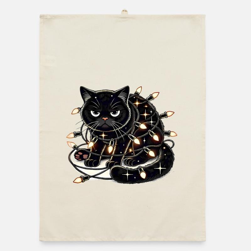 Grumpy Christmas Cat. Meow but please without tinsel Organic dish towel