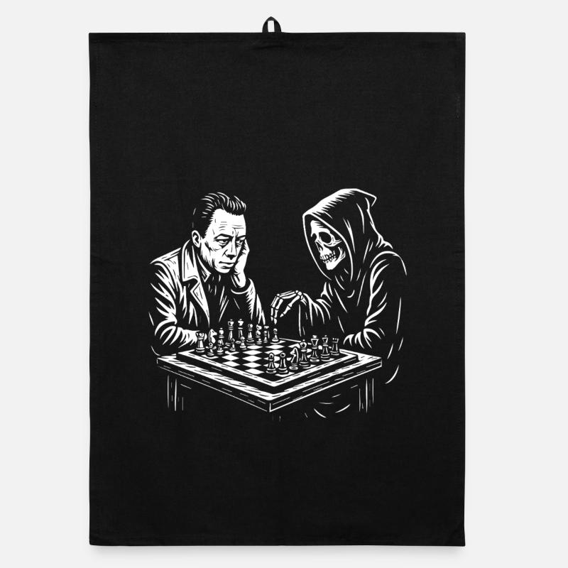Albert Camus spielt Schach mit Sensenmann Organic Geschirrtuch