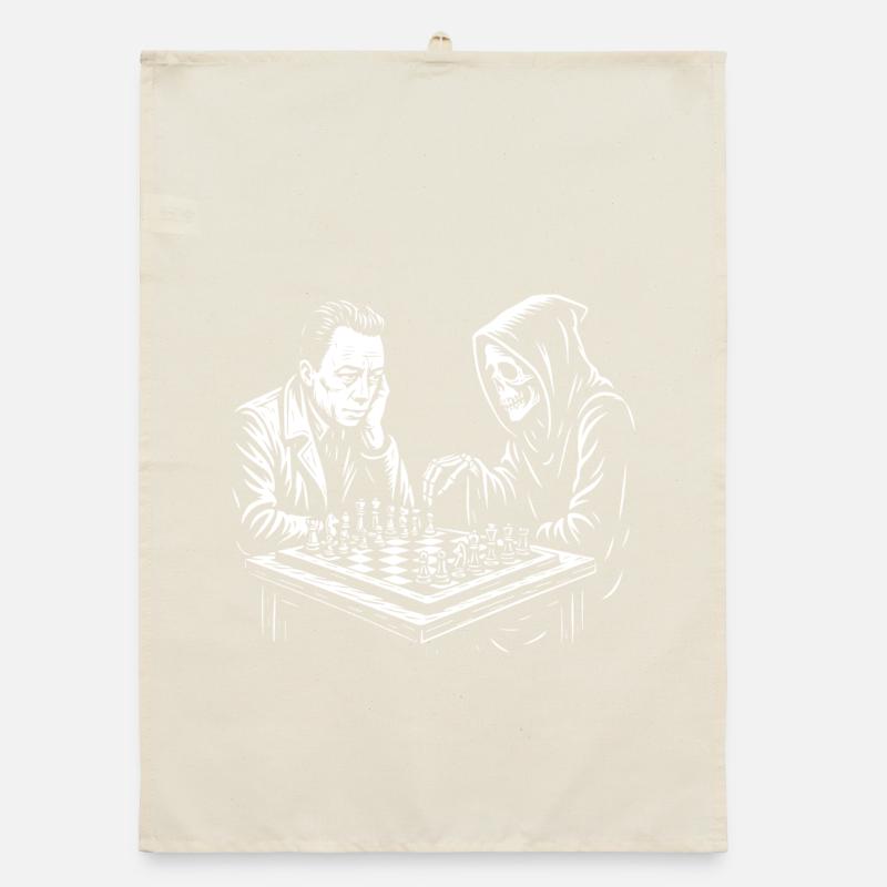 Albert Camus spielt Schach mit Sensenmann Organic Geschirrtuch
