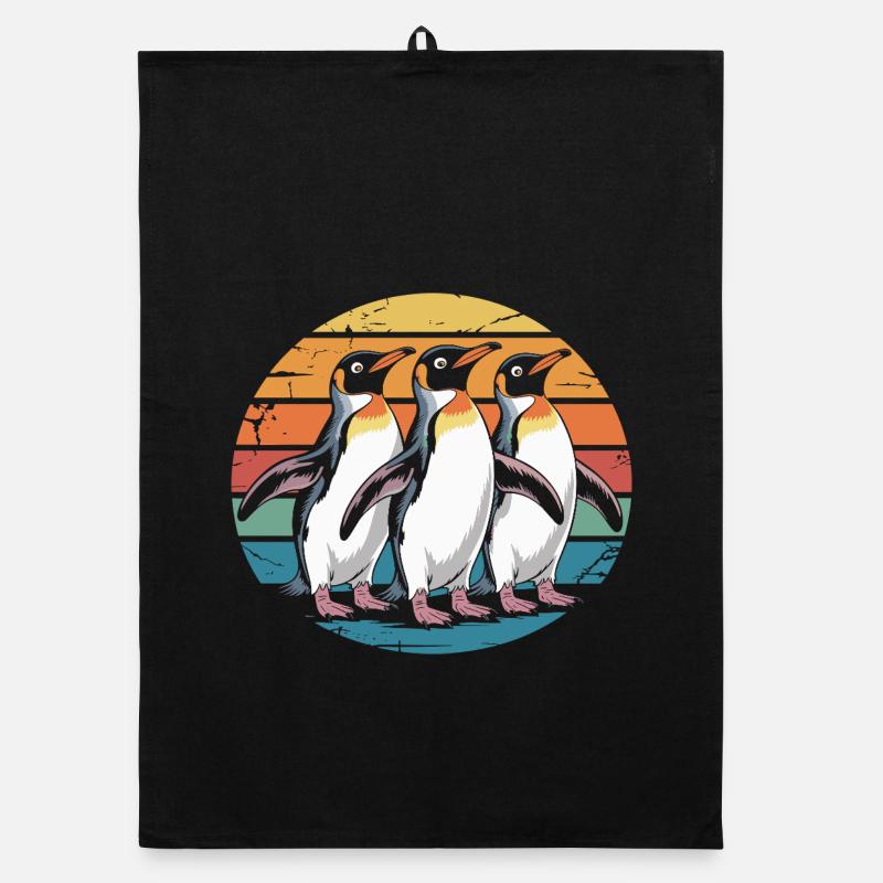 Three penguins at sunset Organic dish towel