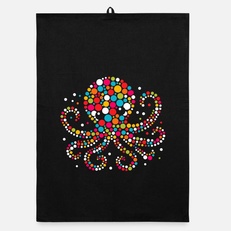 Fleckiges buntes Punkt-Oktopus-Mosaik - Organic Geschirrtuch - Schwarz