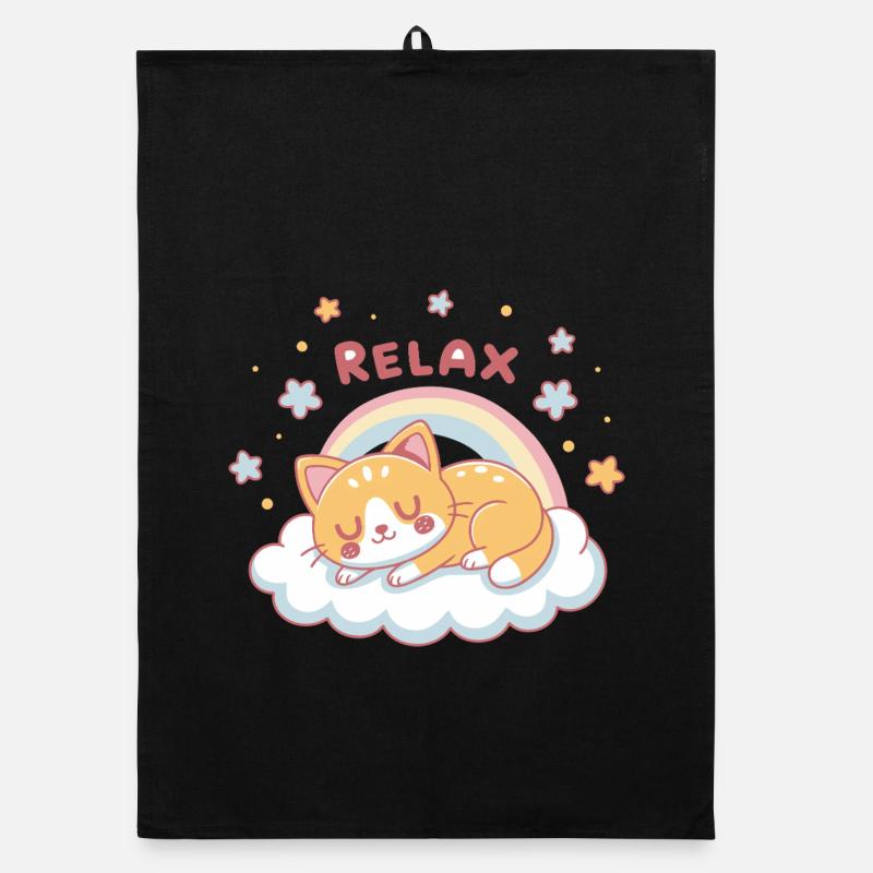 Relaxed Kitten Rainbow on Cloud Organic dish towel