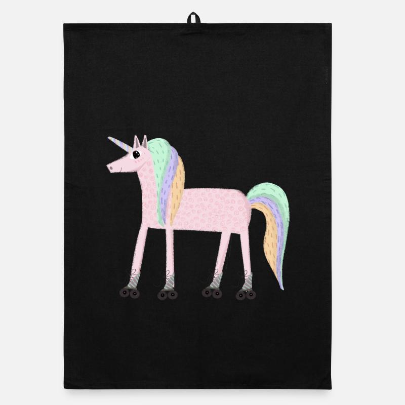 Unicorn_rollerSKate - Organic Geschirrtuch - Schwarz