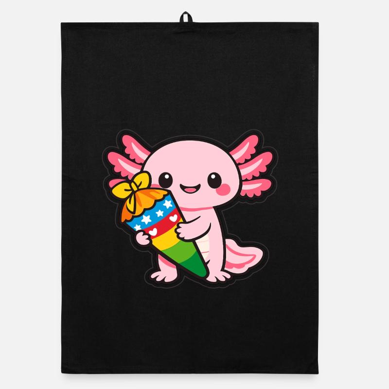 Kawaii dragon with fireworks axolotl Organic dish towel