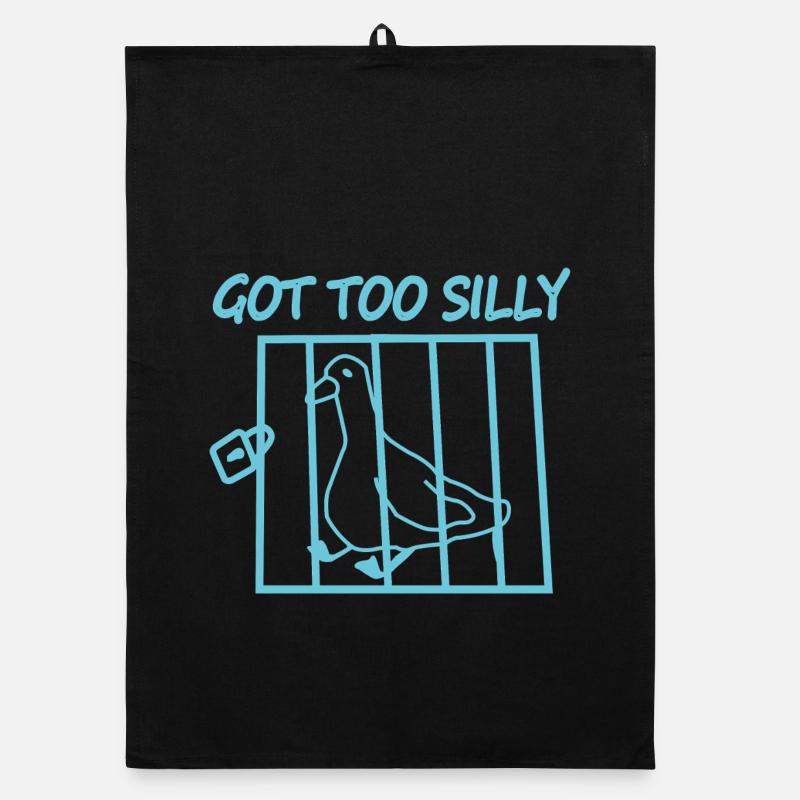 Bird in cage with the text Got Too Silly Organic dish towel