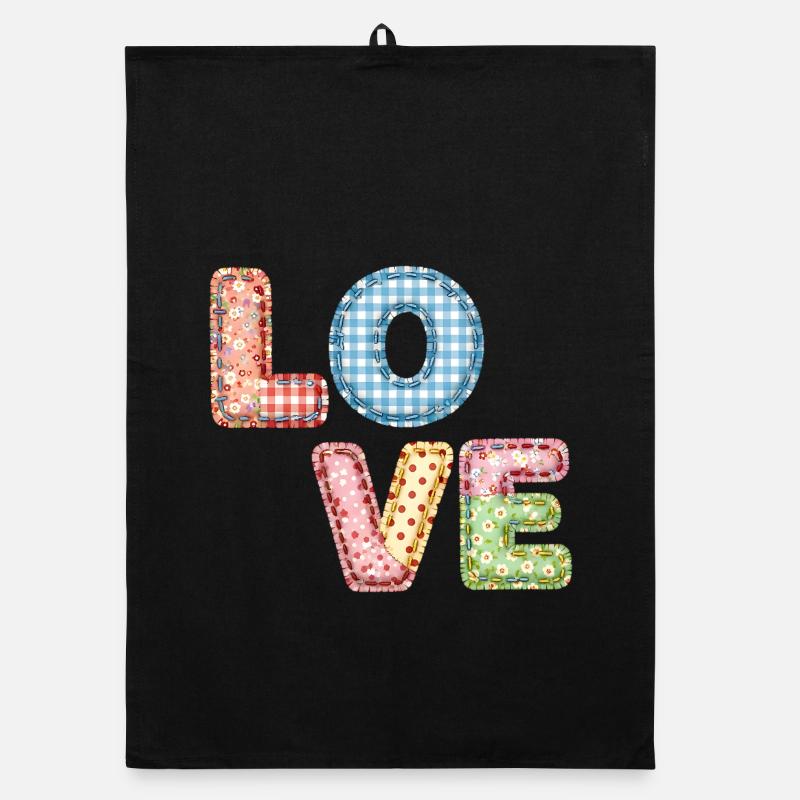 Love Patchwork Design Bunte Stoffflicken Organic Geschirrtuch