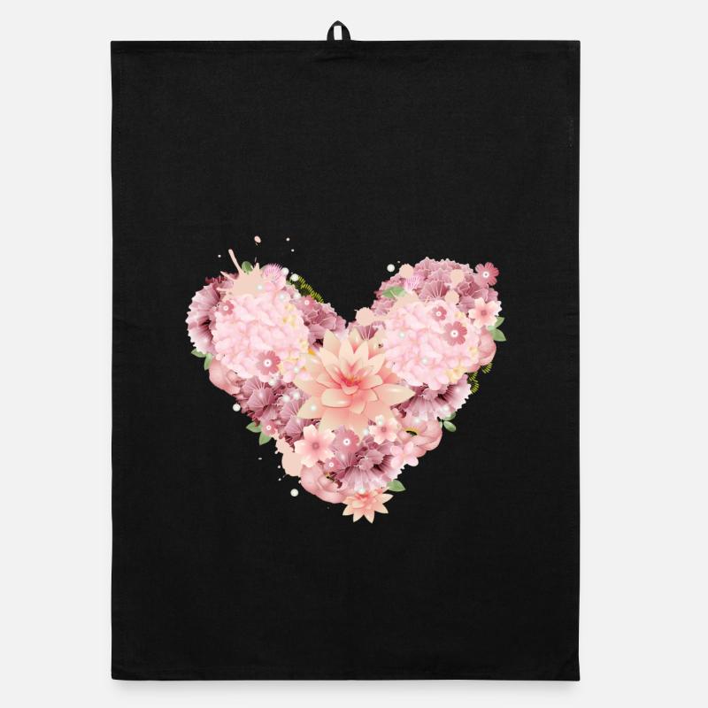 belle composition de coeur de fleurs roses Torchon bio