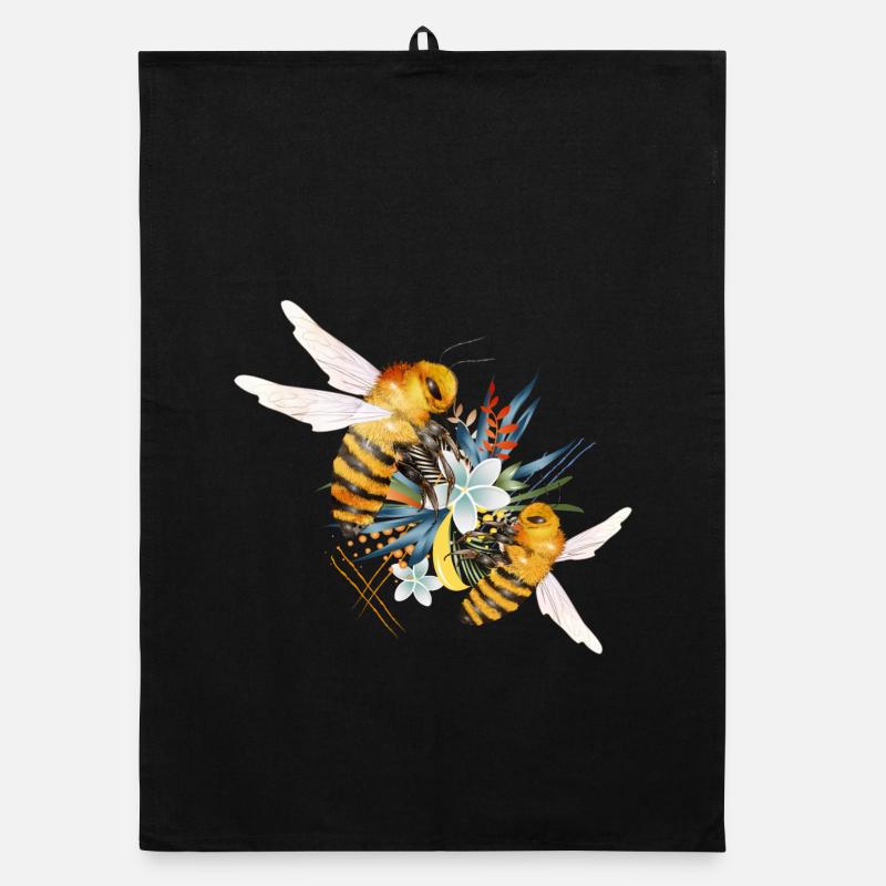 zwei fliegende Bienen von Hand gezeichnet Organic Geschirrtuch