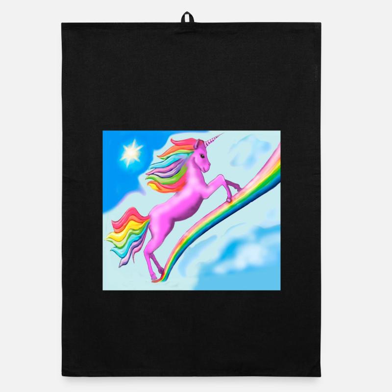 Licorne et arc-en-ciel - Torchon bio - noir