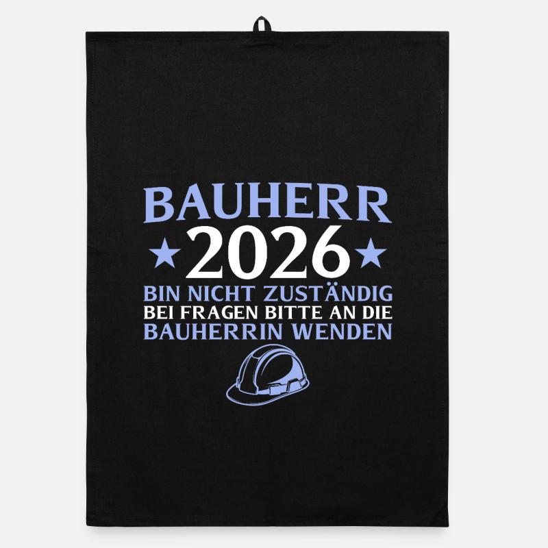 Bauherr 2026 Bin nicht zuständig - Hausbau - Organic Geschirrtuch - Schwarz