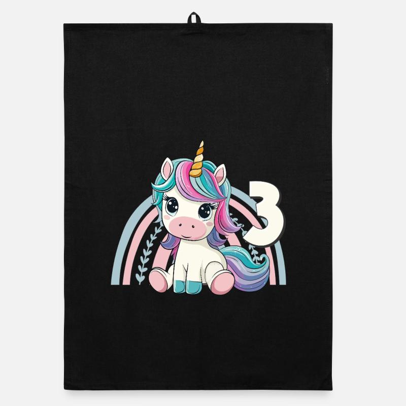3e anniversaire licorne arc-en-ciel mignonne Torchon bio