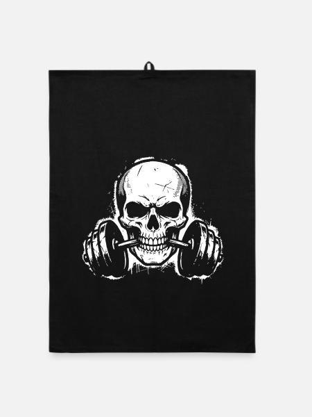Totenkopf Hantel Kraftsport Weiß - Organic Geschirrtuch - Schwarz - Vorne