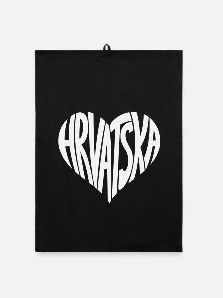 Hrvatska Kroatien Herz Schrift - Organic Geschirrtuch - Schwarz - Vorne