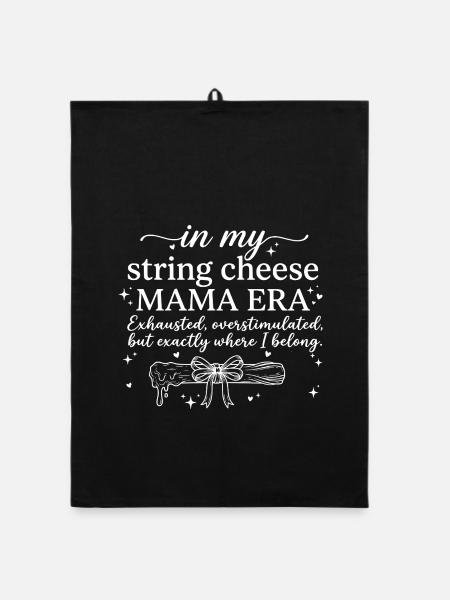 String Cheese Mama Exhausted But Happy Shirt - Organic dish towel - black - Front