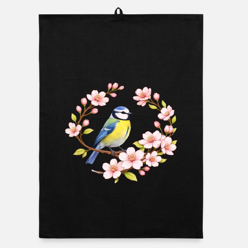 Blue with Cherry Blossoms Spring Motif Organic dish towel