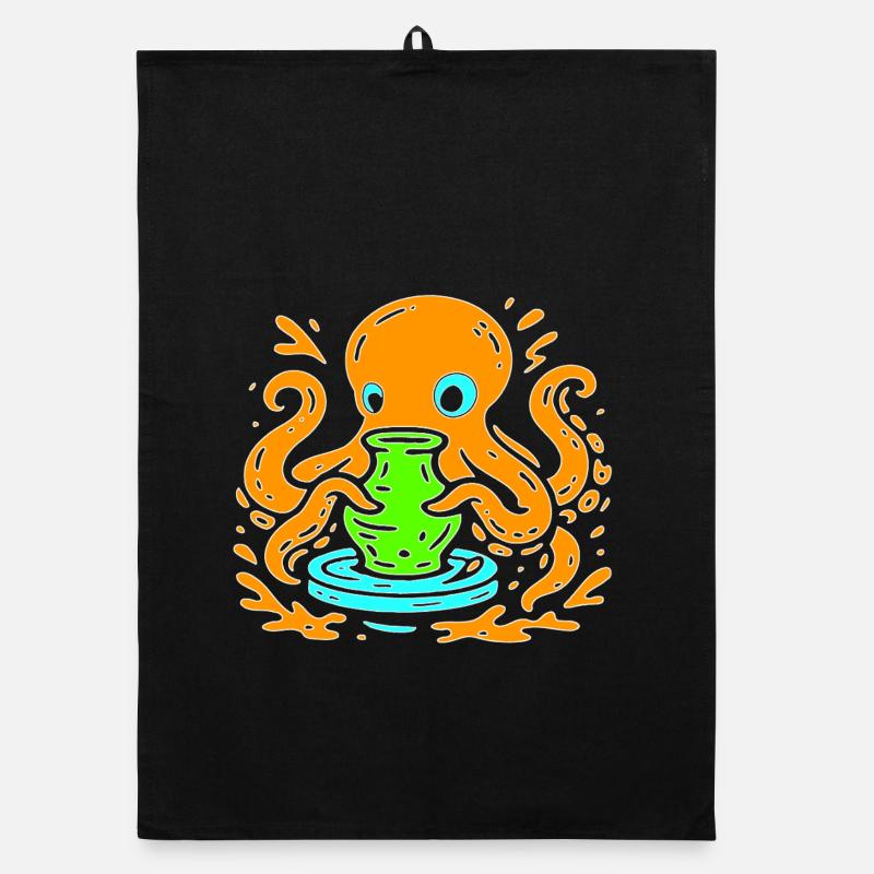 Orange Octopus Pop Art mit Vase Organic Geschirrtuch