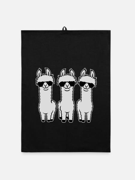 Drei Coole Lamas Reihe Sonnenbrille Lustig Tier - Organic Geschirrtuch - Schwarz - Vorne