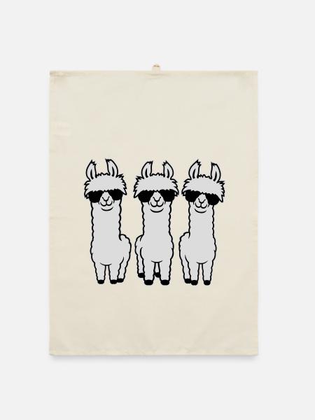 Drei Coole Lamas Reihe Sonnenbrille Lustig Tier - Organic Geschirrtuch - Natur - Vorne