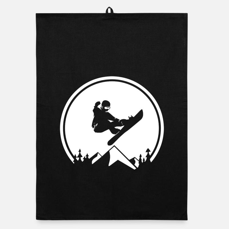 Snowboarder Silhouette at Mountain Peak Organic dish towel