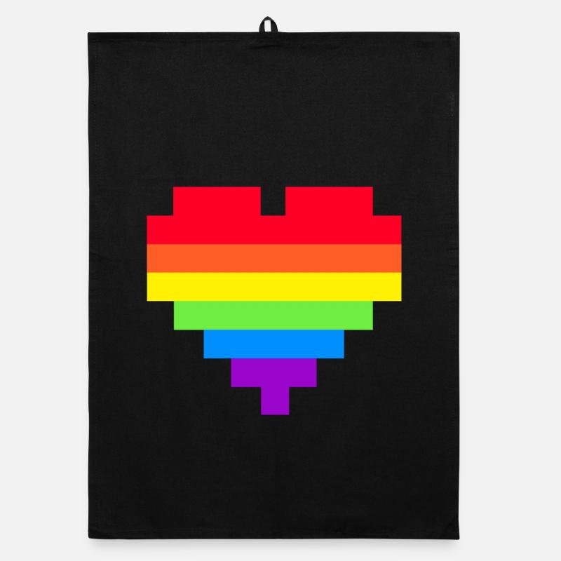 Pixel Heart Rainbow Flag Organic dish towel