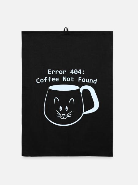 Hellblaue Katzentasse Fehler 404 Kaffee nicht gefunden - Organic Geschirrtuch - Schwarz - Vorne