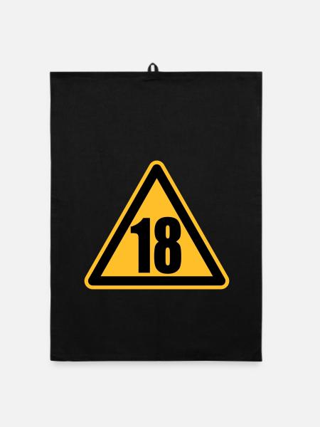 Warning 18 | Achtung 18 - Organic dish towel - black - Front