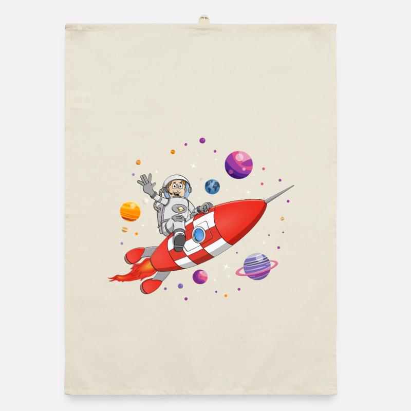 L’astronaute et la fusée rouge dans l’espace. Torchon bio