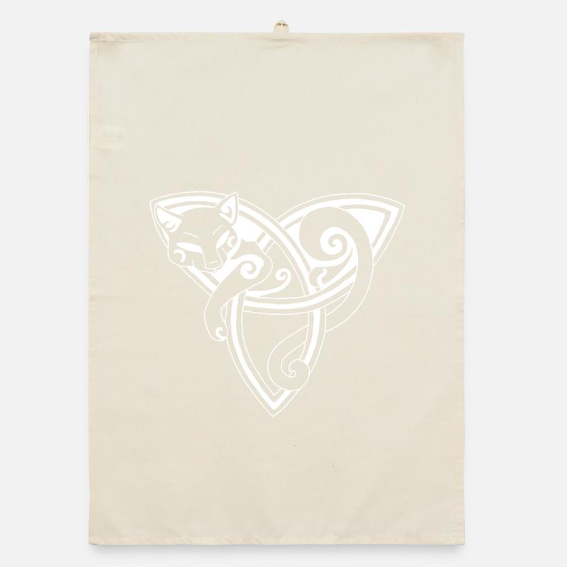 Le chat celte se repose (blanc) Torchon bio