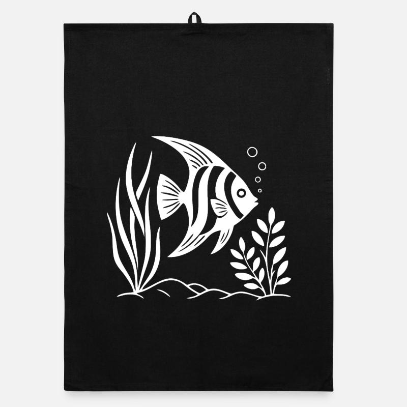 Conception de poissons tropicaux en noir et blanc Torchon bio