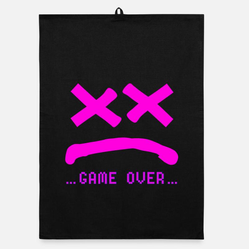 Game Over sans sourire rose - Torchon bio - noir