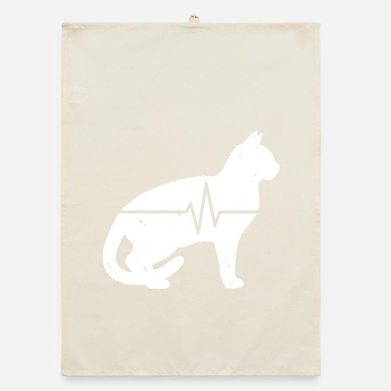 Cat Sitting Heartbeat ECG Vintage Vector Organic dish towel