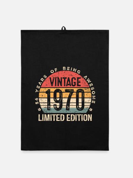 Vintage Est 1970 Limited Edition 56. Geburtstag - Organic Geschirrtuch - Schwarz - Vorne