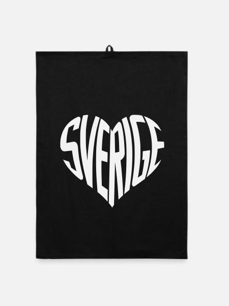 Suède, Typographie du cœur de Sverige - Torchon bio - noir - Devant