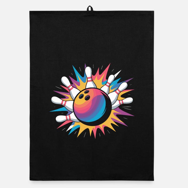  Bowling Ball Strike Mit Bunter Explosion Und Pins - Organic Geschirrtuch - Schwarz
