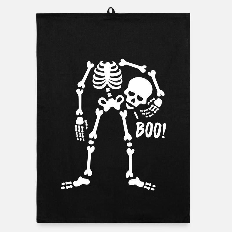 Boo! Skeleton, holding skull - Halloween Organic dish towel