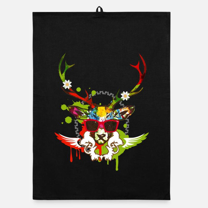 Hirschkopf mit roter Sonnenbrille Organic Geschirrtuch