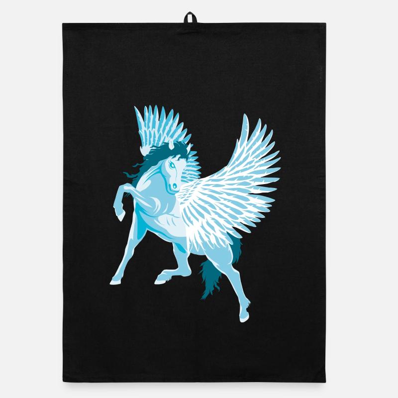 Pégase Cheval ailé de la mythologie grecque - Torchon bio - noir