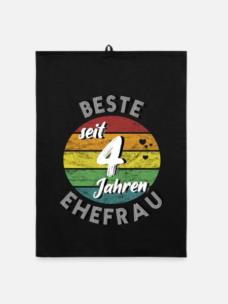 beste Ehefrau seit 4 Jahren 4. Hochzeitstag retro - Organic Geschirrtuch - Schwarz - Vorne
