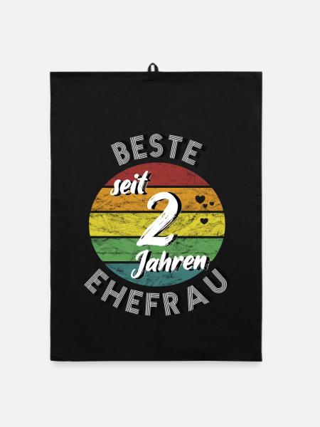 beste Ehefrau seit 2 Jahren 2. Hochzeitstag retro - Organic Geschirrtuch - Schwarz - Vorne