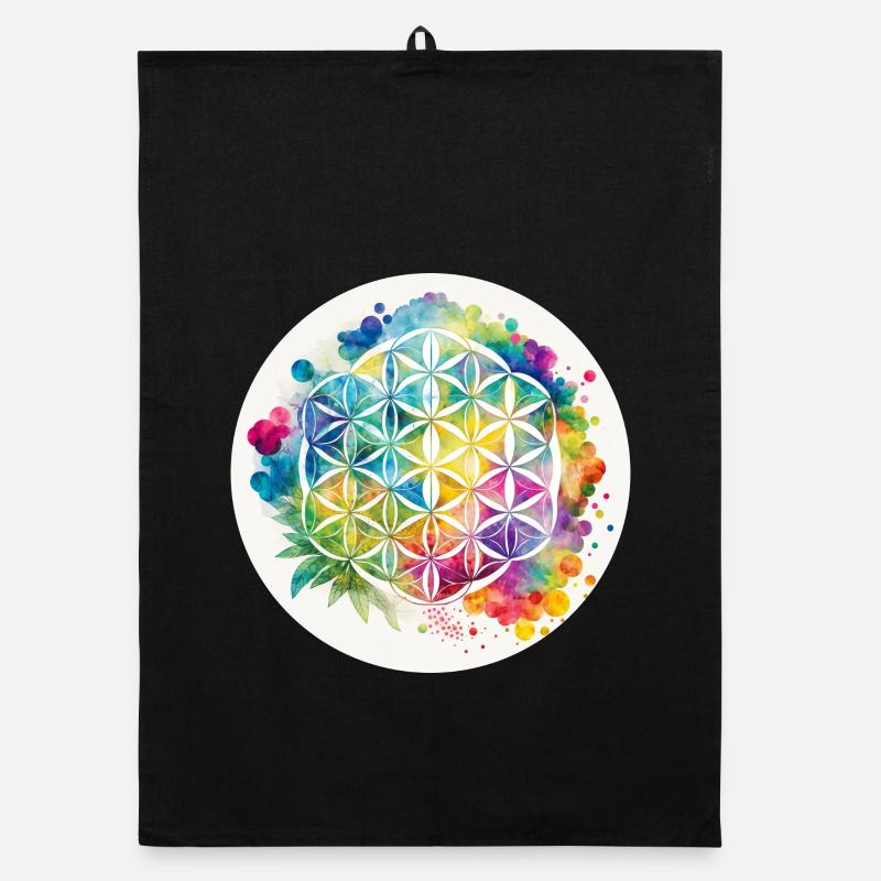 Arc en ciel fleur de vie chanvre cercle Torchon bio