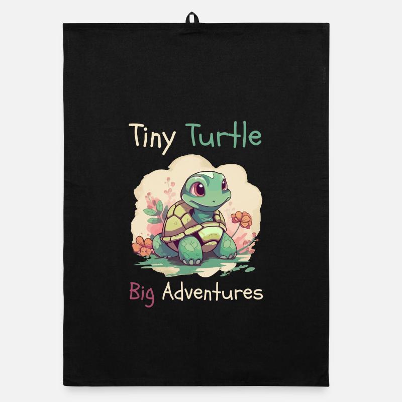 Tiny Turtle Abenteuer Design - Organic Geschirrtuch - Schwarz